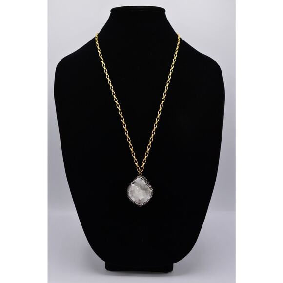 Janna Conner Pendant Necklace Crystal Geode Rhinestone Gold Sparkling 9J - Picture 3 of 12